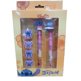 KARACTERMANIA Blister de fournitures scolaires Stitch Disney avec 4 gommes, 1 stylo effaçable et 1 crayon éternel
