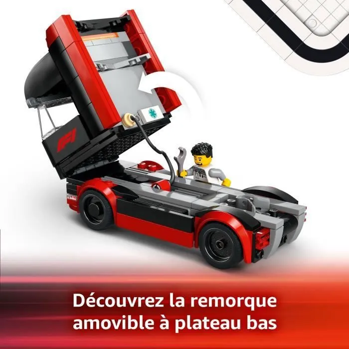 LEGO City 60445 Jeu de Construction Camion de Transport F1 avec Remorque, Voitures de Formule 1 RB20 et AMR24, 5 Minifigurines - Pour Enfants de 8 Ans et Plus