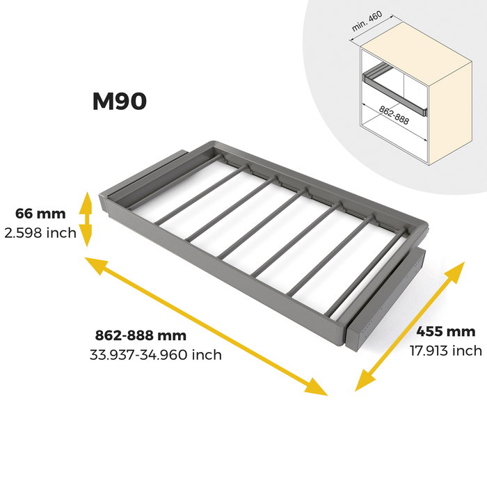Emuca Kit de porte-pantalon à 7tringles et rack ajustable Quartz pour armoires, glissières extension totale et à fermeture douce, Module 90cm, Finition Titane Emuca Kit de porte-pantalon à 7tringles et rack ajustable Quartz pour armoires, glissières extension totale et à fermeture douce, Module 90cm, Finition Titane