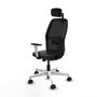 Chaise Alfera Synchrone/Traslack Maille/tissu Gris foncé Maille Noir Structure polyamide blanc Accoudoirs noirs et blancs Appui-tête 2D Roulettes 65mm nylon