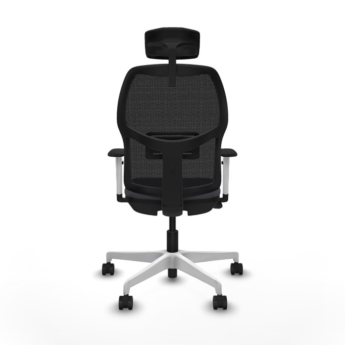 Chaise Alfera Synchrone/Traslack Maille/tissu Gris foncé Maille Noir Structure polyamide blanc Accoudoirs noirs et blancs Appui-tête 2D Roulettes 65mm nylon
