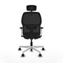 Chaise Alfera Synchrone/Traslack Maille/tissu Gris foncé Maille Noir Structure polyamide blanc Accoudoirs noirs et blancs Appui-tête 2D Roulettes 65mm nylon