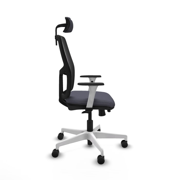 Chaise Alfera Synchrone/Traslack Maille/tissu Gris foncé Maille Noir Structure polyamide blanc Accoudoirs noirs et blancs Appui-tête 2D Roulettes 65mm nylon