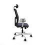 Chaise Alfera Synchrone/Traslack Maille/tissu Gris foncé Maille Noir Structure polyamide blanc Accoudoirs noirs et blancs Appui-tête 2D Roulettes 65mm nylon