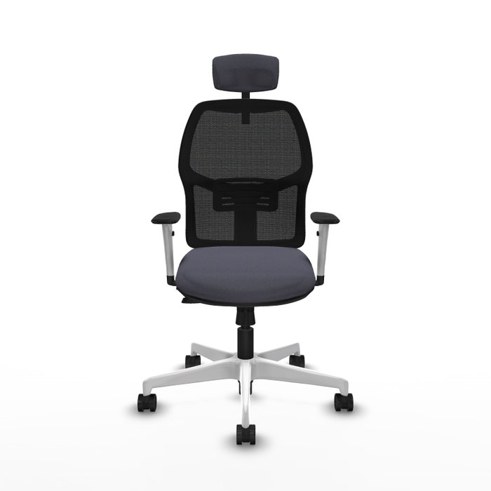 Chaise Alfera Synchrone/Traslack Maille/tissu Gris foncé Maille Noir Structure polyamide blanc Accoudoirs noirs et blancs Appui-tête 2D Roulettes 65mm nylon