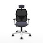 Chaise Alfera Synchrone/Traslack Maille/tissu Gris foncé Maille Noir Structure polyamide blanc Accoudoirs noirs et blancs Appui-tête 2D Roulettes 65mm nylon