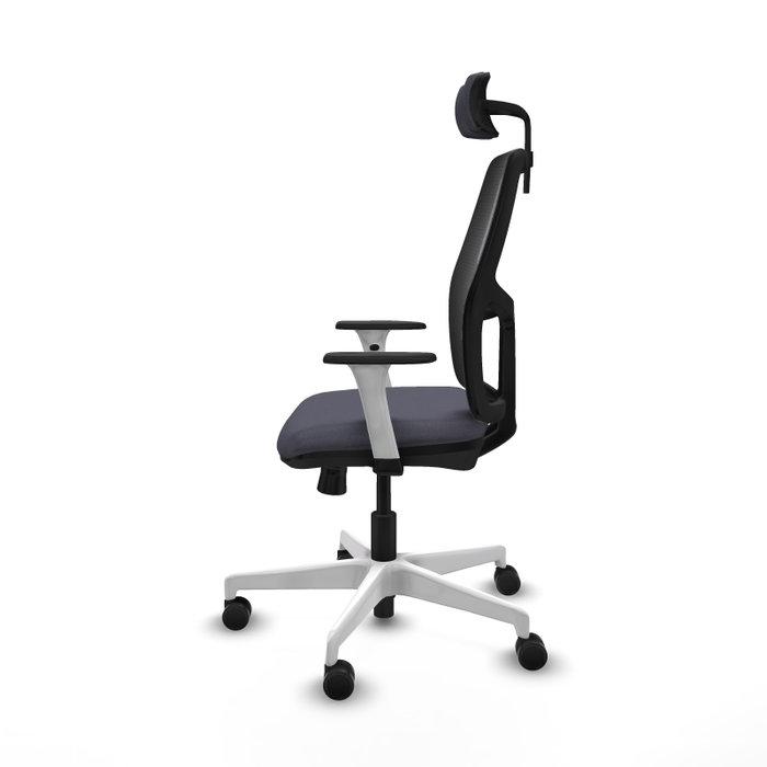 Chaise Alfera Synchrone/Traslack Maille/tissu Gris foncé Maille Noir Structure polyamide blanc Accoudoirs noirs et blancs Appui-tête 2D Roulettes 65mm nylon