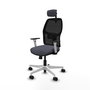 Chaise Alfera Synchrone/Traslack Maille/tissu Gris foncé Maille Noir Structure polyamide blanc Accoudoirs noirs et blancs Appui-tête 2D Roulettes 65mm nylon