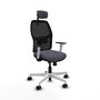 Chaise Alfera Synchrone/Traslack Maille/tissu Gris foncé Maille Noir Structure polyamide blanc Accoudoirs noirs et blancs Appui-tête 2D Roulettes 65mm nylon