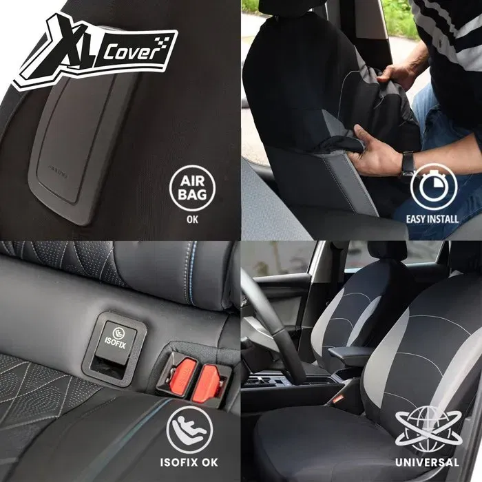 XLC XLCOVER - Jeu de housses de siège auto universelles pour sièges avant et banquette arrière fractionnable, compatible airbags (2+5+2 pièces)