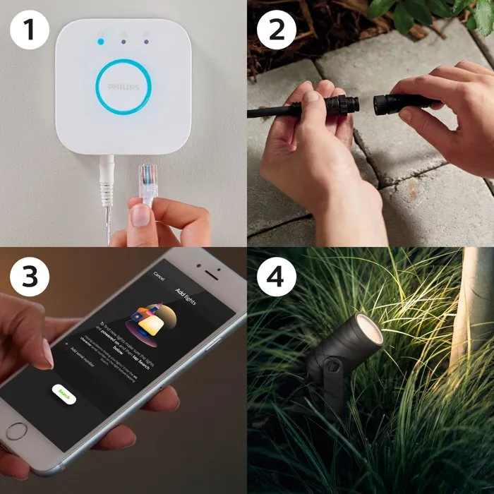 Philips Hue Lily - Kit d'extension projecteur de jardin - Spot lumière blanche et couleur 16 millions - Noir - Basse tension - IP67
