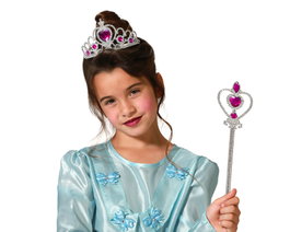 Diadème Argenté avec Cœurs et Baguette Fuchsia pour Princesse Enfant