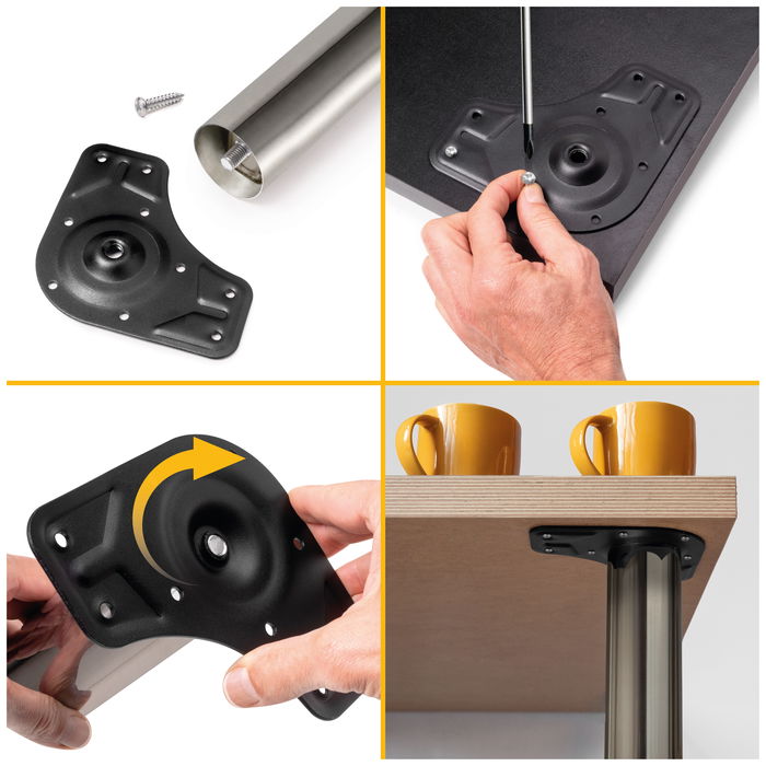 Emuca Lot de 4 pieds de table, diamètre 60mm, H 710mm, Acier, Nickel satiné