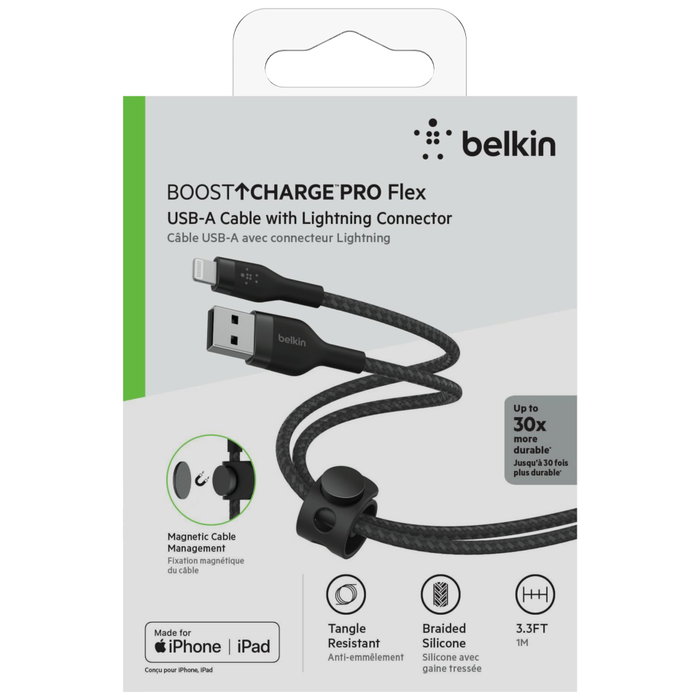 Belkin Flex Lightning/USB-A 1m, Noir