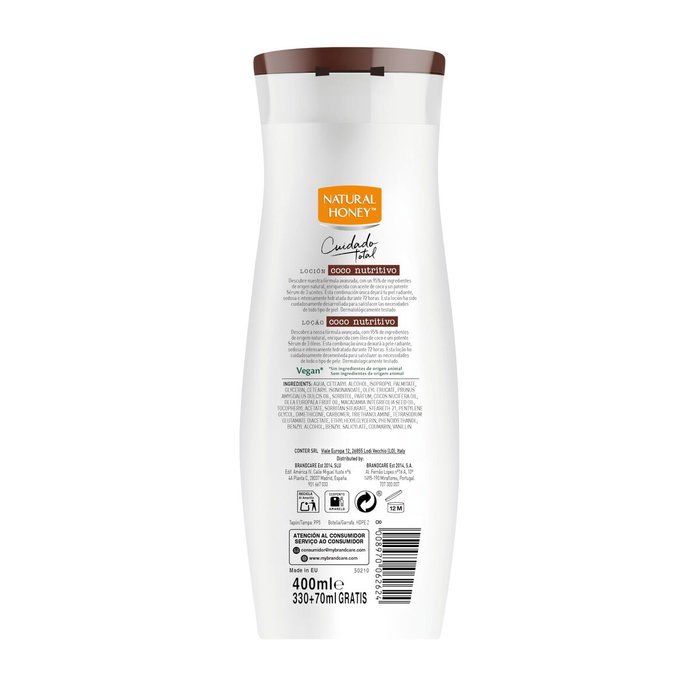 Natural Honey Lait corporel COCO 330 ml - Crème hydratante à l'huile de coco pour peau douce et éclatante - Dermatologiquement testée