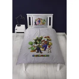 Mario Bros Parure de lit Super Mario microfibre réversible, housse de couette 140 x 200 cm + 1 taie d'oreiller 63 x 63 cm