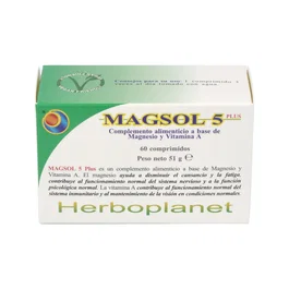 Herboplanet Magsol 5 Plus 60 comprimés - Complément alimentaire magnésium et bêta-carotène