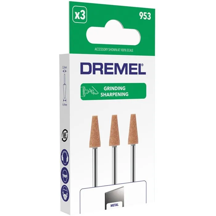 Dremel 953 Lot de 3 meules à rectifier en oxyde d'aluminium Ø 6,4 mm pour outil multi-usage - Affûtage, ébavurage, meulage métal Dremel 953 Lot de 3 meules à rectifier en oxyde d'aluminium Ø 6,4 mm pour outil multi-usage - Affûtage, ébavurage, meulage métal