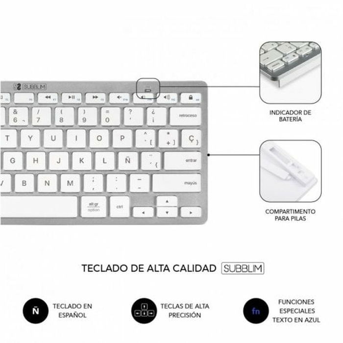 clavier et souris Subblim SUBKBC-OCO010 Argenté (2 Unités)