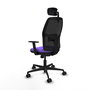 Chaise Alfera Synchro 4 positions tissu Violet Maille Noir Base en nylon noir Accoudoir 1D Appui-tête 2D Roulettes 65mm nylon