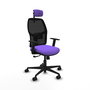 Chaise Alfera Synchro 4 positions tissu Violet Maille Noir Base en nylon noir Accoudoir 1D Appui-tête 2D Roulettes 65mm nylon