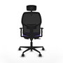 Chaise Alfera Synchro 4 positions tissu Violet Maille Noir Base en nylon noir Accoudoir 1D Appui-tête 2D Roulettes 65mm nylon
