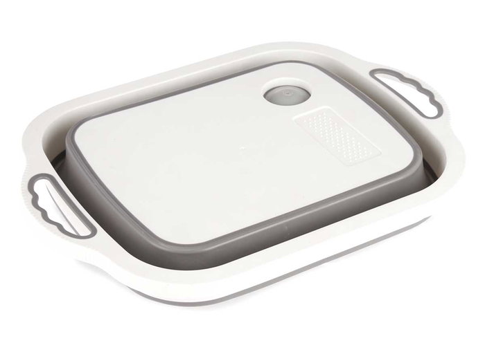 Kinvara Planche à découper pliable avec passoire 29,8 x 40 x 5 cm Plastique PP et TPR Blanc et Gris (Set de 12)