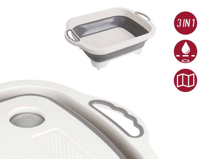 Kinvara Planche à découper pliable avec passoire 29,8 x 40 x 5 cm Plastique PP et TPR Blanc et Gris (Set de 12)