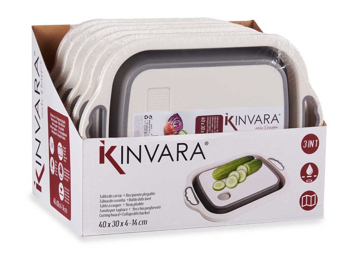 Kinvara Planche à découper pliable avec passoire 29,8 x 40 x 5 cm Plastique PP et TPR Blanc et Gris (Set de 12)