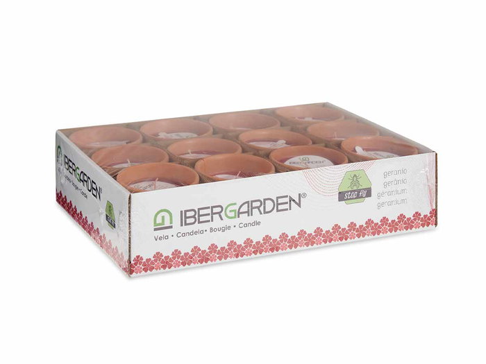 Ibergarden Bougie en Pot Terre Cuite Géranium Rouge Naturelle Anti-Mouches 8x8x8 cm (Set de 48)