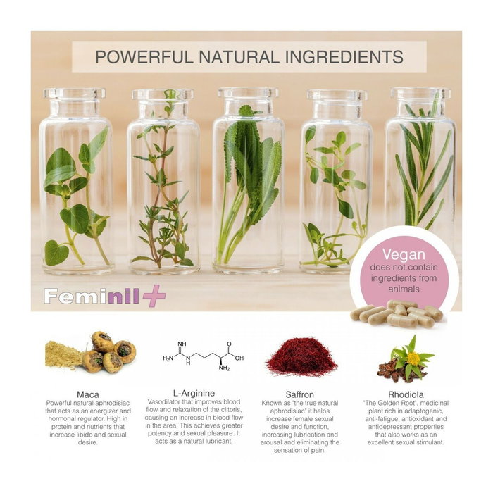 Feminil Feminil+ avec Maca, L-Arginine, Safran, Rhodiola, Ginkgo Biloba et Zinc, 30 capsules