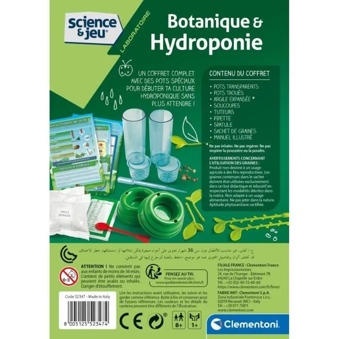 Clementoni Science & Jeu - Kit d'expérimentation en botanique et hydroponie pour cultiver des plantes sans terre