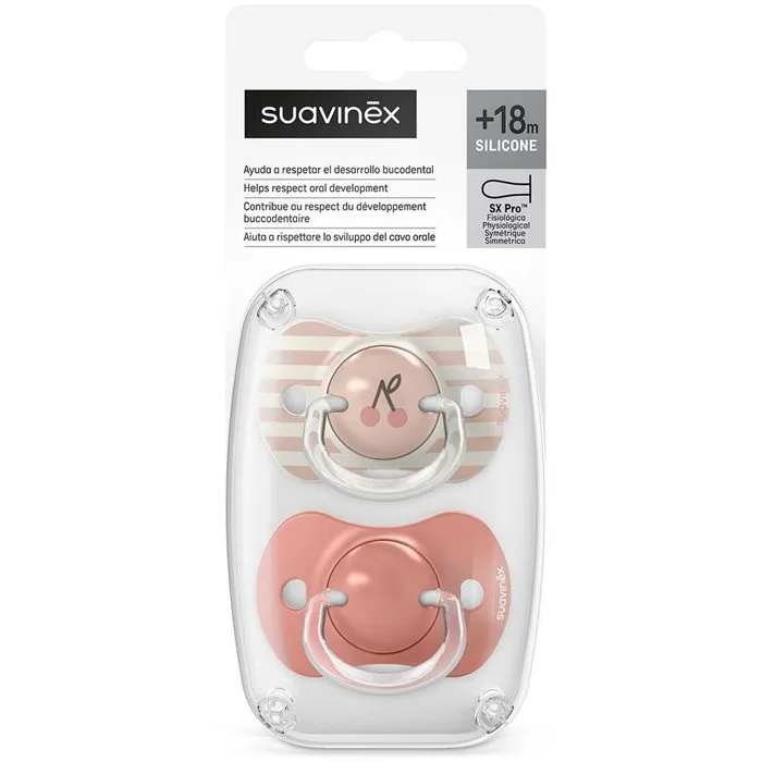 Suavinex - Lot de 2 Sucettes SX Pro Birdies - 18 Mois et Plus - Rose