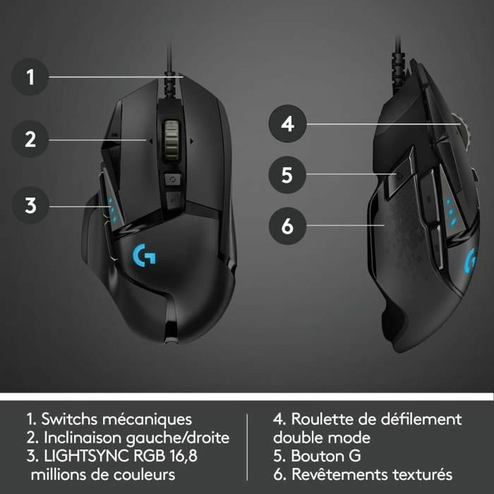 Souris Gaming Logitech G502 Hero 16000 dpi 25600 dpi Noir RGB