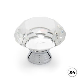 Rei Pomo pour meuble modèle 964 zamak cristal chromé brillant transparent Ø40 mm blister 4 pièces