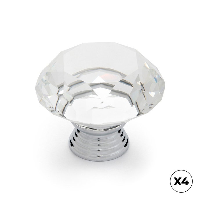 Rei Pomo pour meuble modèle 964 zamak cristal chromé brillant transparent Ø40 mm blister 4 pièces Rei Pomo pour meuble modèle 964 zamak cristal chromé brillant transparent Ø40 mm blister 4 pièces