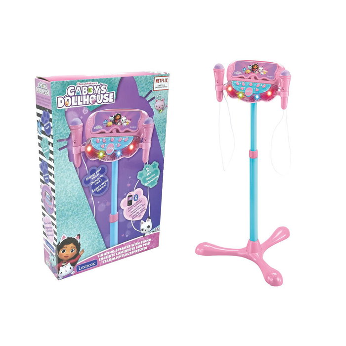 Lexibook Microphone Gabby et la maison magique sur pied ajustable avec enceinte Bluetooth et 2 micros