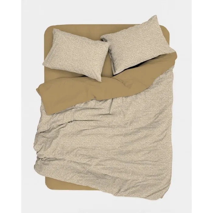 Parure de lit 140 x 200 cm - Gris / Moutarde / Blanc - 100% coton renforcé Parure de lit 140 x 200 cm - Gris / Moutarde / Blanc - 100% coton renforcé