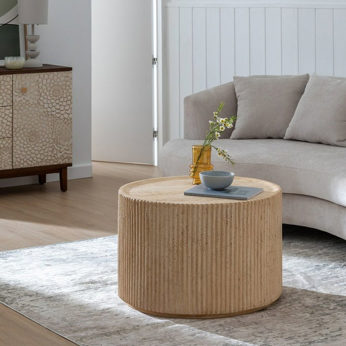 BigBuy Home Table Basse Beige Ronde BigBuy Home Table Basse Beige Ronde
