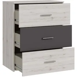 ADRIA IRDK211-J51 Commode ADRIA 3 tiroirs design chené cendré et gris uni - Dimensions L 75 x P 41 x H 90 cm - Commode de chambre élégante et spacieuse