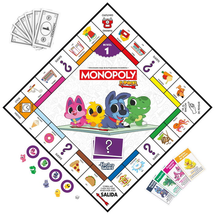 Hasbro Gaming Monopoly Junior 2 en 1 G1856 - Jeu de société enfant évolutif avec plateau double face - À partir de 4 ans - Version espagnole
