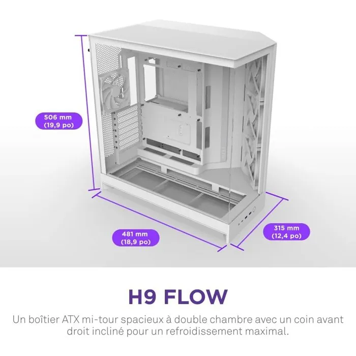 Nzxt CM-H92FW-01 H9 Flow Boitier PC Gamer Moyen-Tour Double Chambre avec Panneaux Mesh, Verre Trempé et Compatible Radiateurs 420mm Nzxt CM-H92FW-01 H9 Flow Boitier PC Gamer Moyen-Tour Double Chambre avec Panneaux Mesh, Verre Trempé et Compatible Radiateurs 420mm