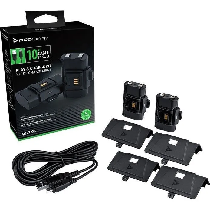 PDP Kit Play & Charge - Double batterie rechargeable pour manettes Xbox One, Series X|S - Noir - Officiel Xbox