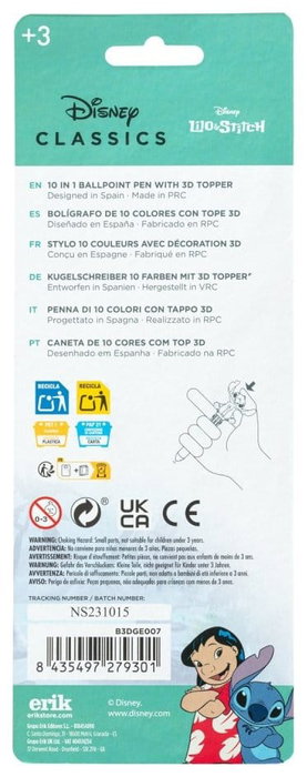 ERIK - Stylo 3D 10 couleurs avec personnage Stitch Disney en PVC - Stylo-bille décoratif