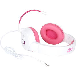 Konix Casque Gaming Circum-aural Filaire avec Micro - Thème Hello Kitty - Compatible PC, PS5, Switch 2, Xbox - Blanc et Rose - Confort Soft Touch