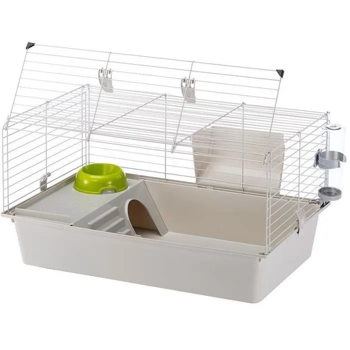 Ferplast Cavie 80X1 Cage pour cochons d'Inde et rongeurs 77 x 48 x 42 cm avec accessoires, gris clair
