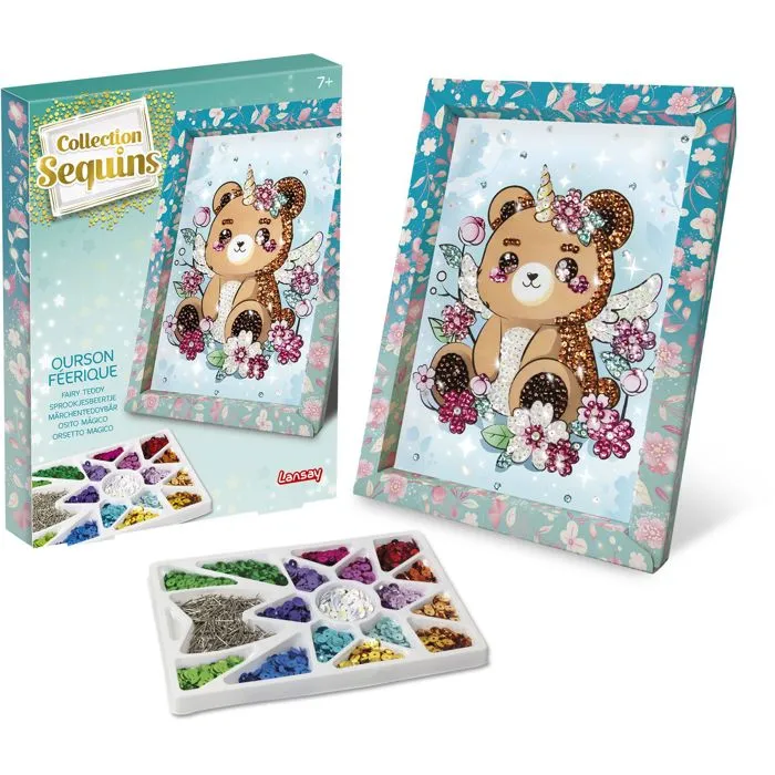 Lansay Kit Loisir Créatif Collection Sequins Féérique - Ourson, Créations Étincelantes avec Épingles, Cadre Décoratif pour Chambre, À Partir de 7 Ans Lansay Kit Loisir Créatif Collection Sequins Féérique - Ourson, Créations Étincelantes avec Épingles, Cadre Décoratif pour Chambre, À Partir de 7 Ans