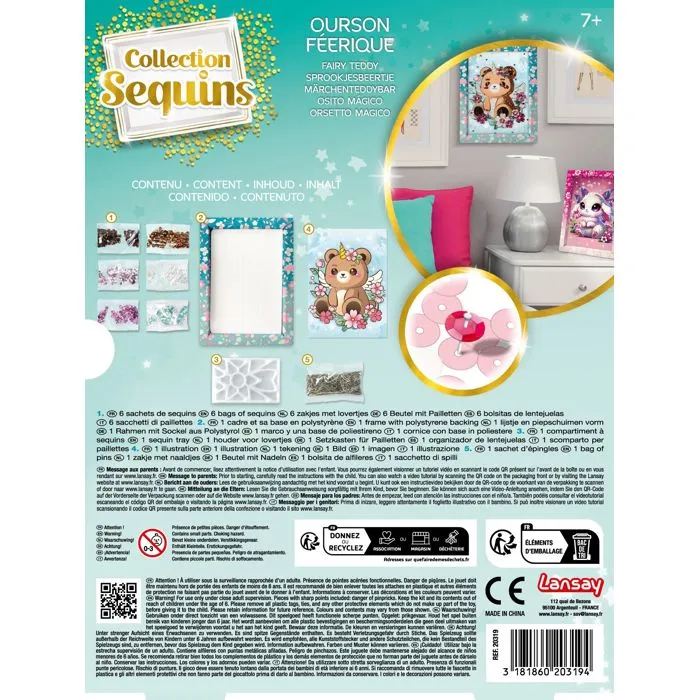 Lansay Kit Loisir Créatif Collection Sequins Féérique - Ourson, Créations Étincelantes avec Épingles, Cadre Décoratif pour Chambre, À Partir de 7 Ans Lansay Kit Loisir Créatif Collection Sequins Féérique - Ourson, Créations Étincelantes avec Épingles, Cadre Décoratif pour Chambre, À Partir de 7 Ans