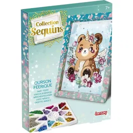 Lansay Kit Loisir Créatif Collection Sequins Féérique - Ourson, Créations Étincelantes avec Épingles, Cadre Décoratif pour Chambre, À Partir de 7 Ans
