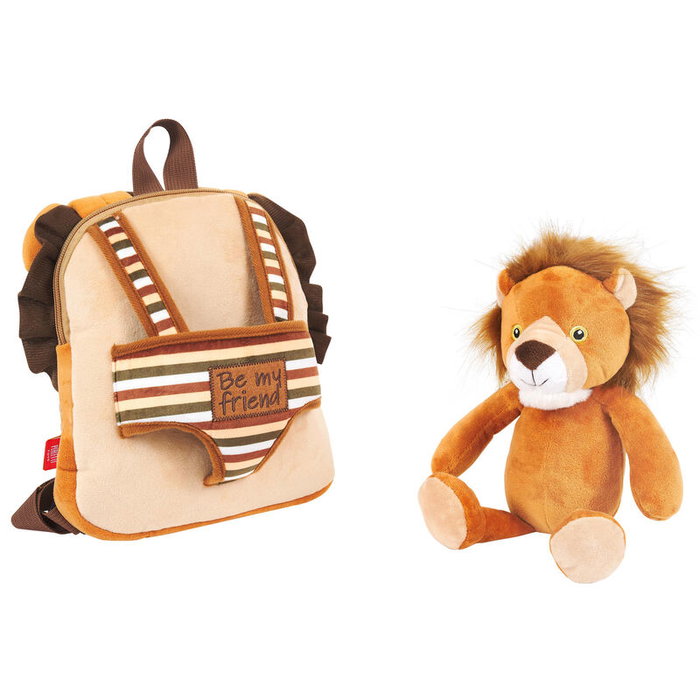 PERLETTI - Mochila reversible avec peluche Lenny Lion - Sac à dos pour enfant, 25 x 22 x 5 cm